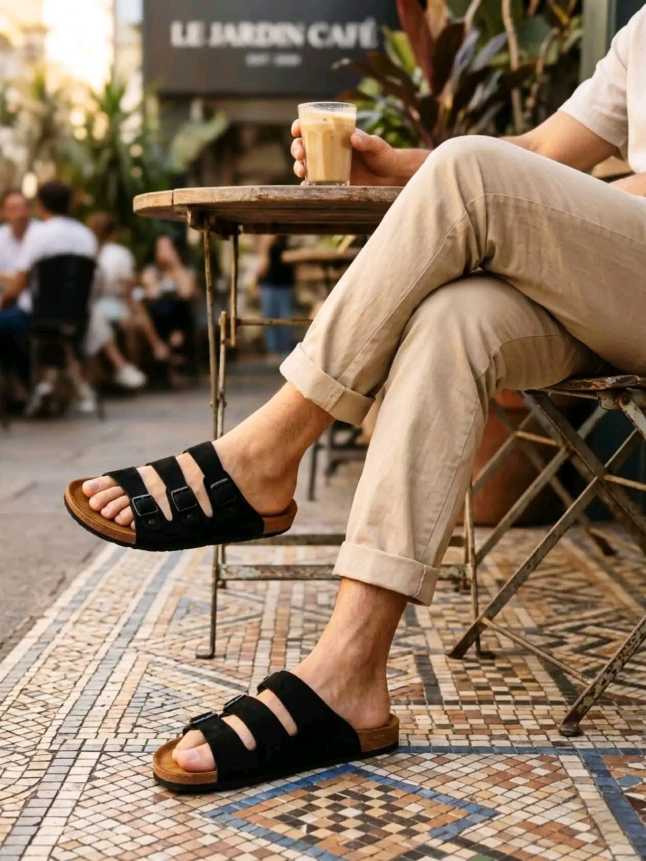 Mr. SHOES PREMIUM 3 BELT SANDAL BLACK