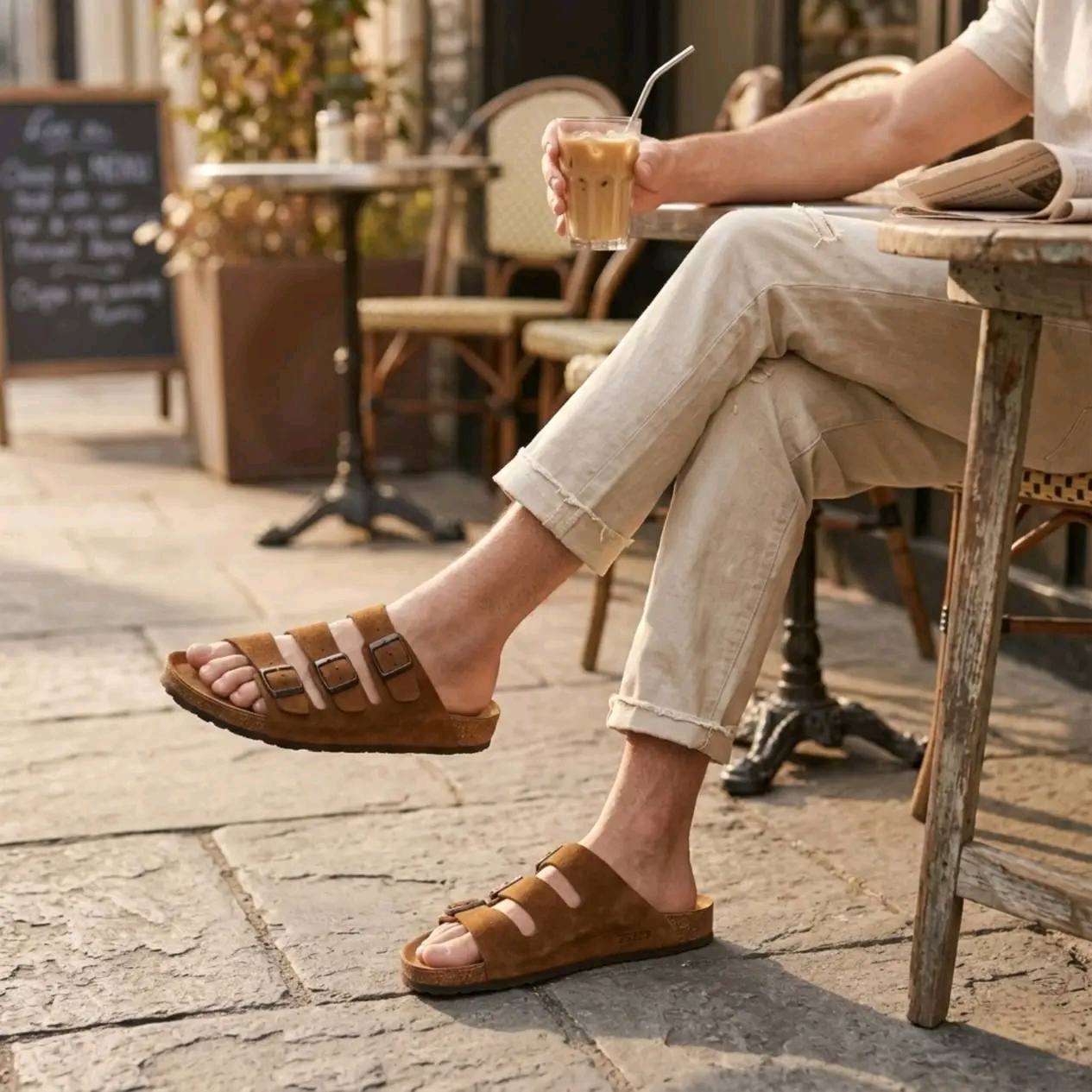Mr. SHOES PREMIUM 3 BELT SANDAL CHOCLATE