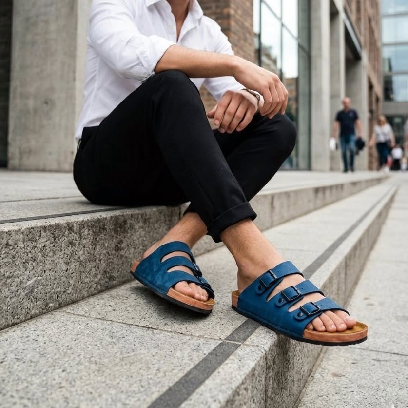 Mr. SHOES PREMIUM 3 BELT SANDAL BLUE